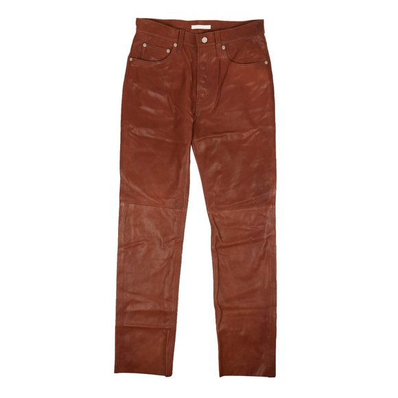 HELMUT LANG Red Tobacco Masc Hi Straight Leather Pants Size 27 $1195